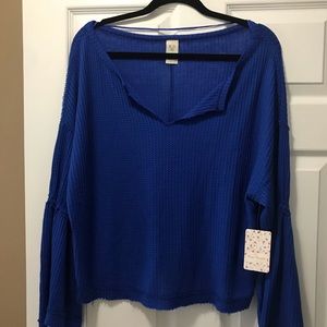 Free people royal blue long sleeve waffle top